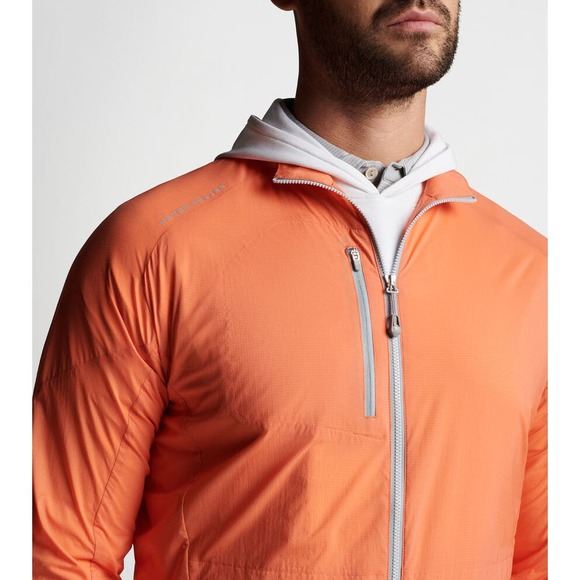 Peter Millar Hyperlight Gust Windbreaker Jacket Golf Hooded Nylon Orange Size L - Picture 2 of 6